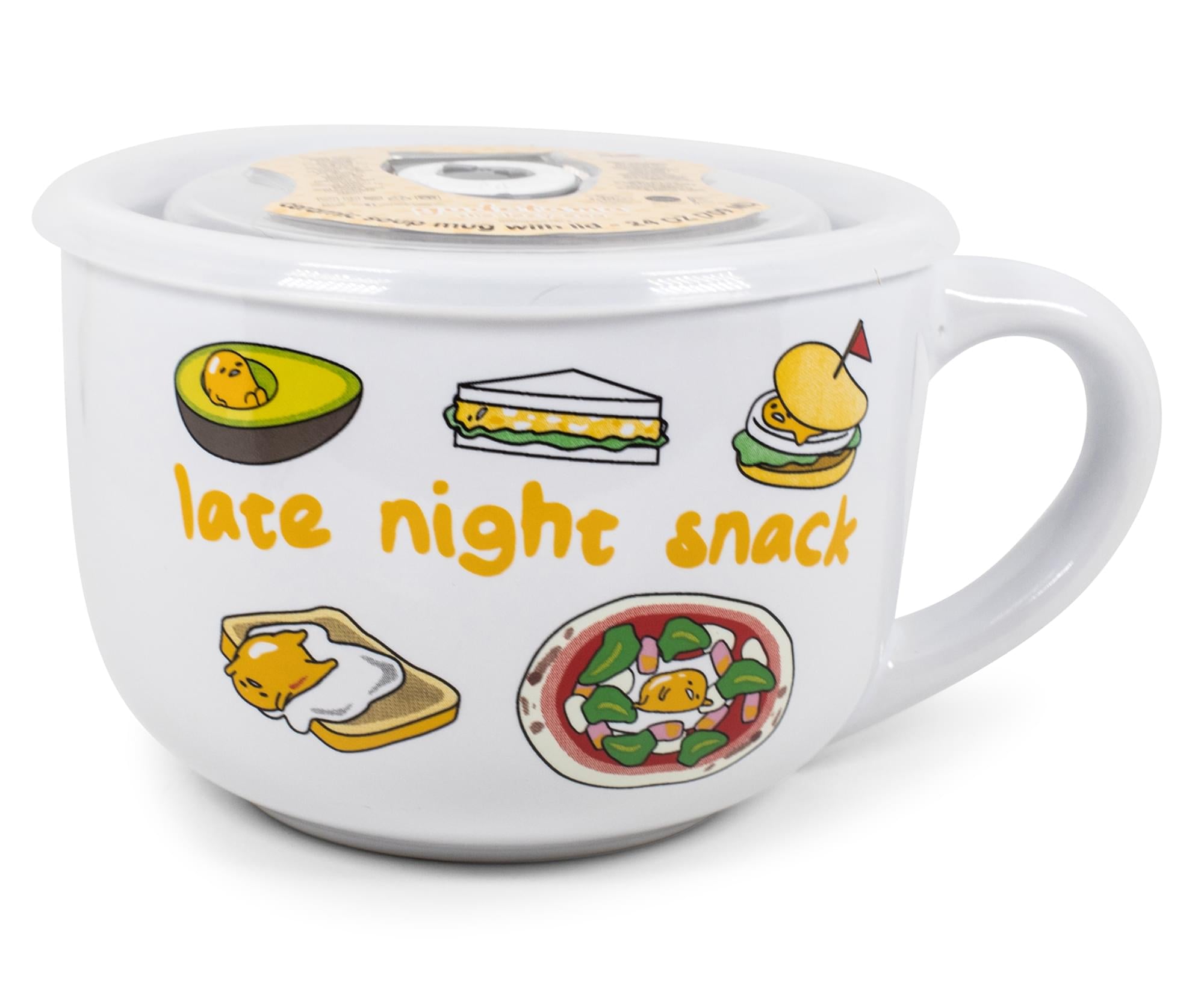 Sanrio Gudetama Late Night Snack Ceramic Soup Mug With Vented Lid , 24 Ounces