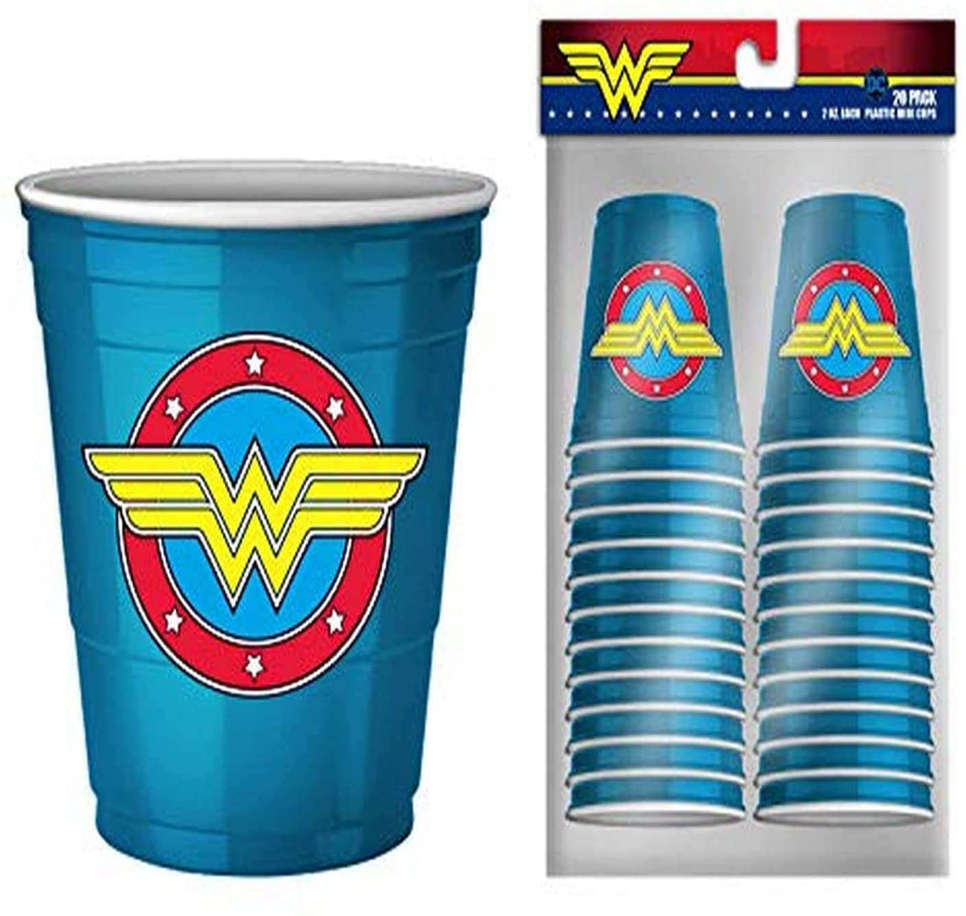 DC Comics Wonder Woman Logo 2oz Disposable Plastic Mini Cups , 20 Pack