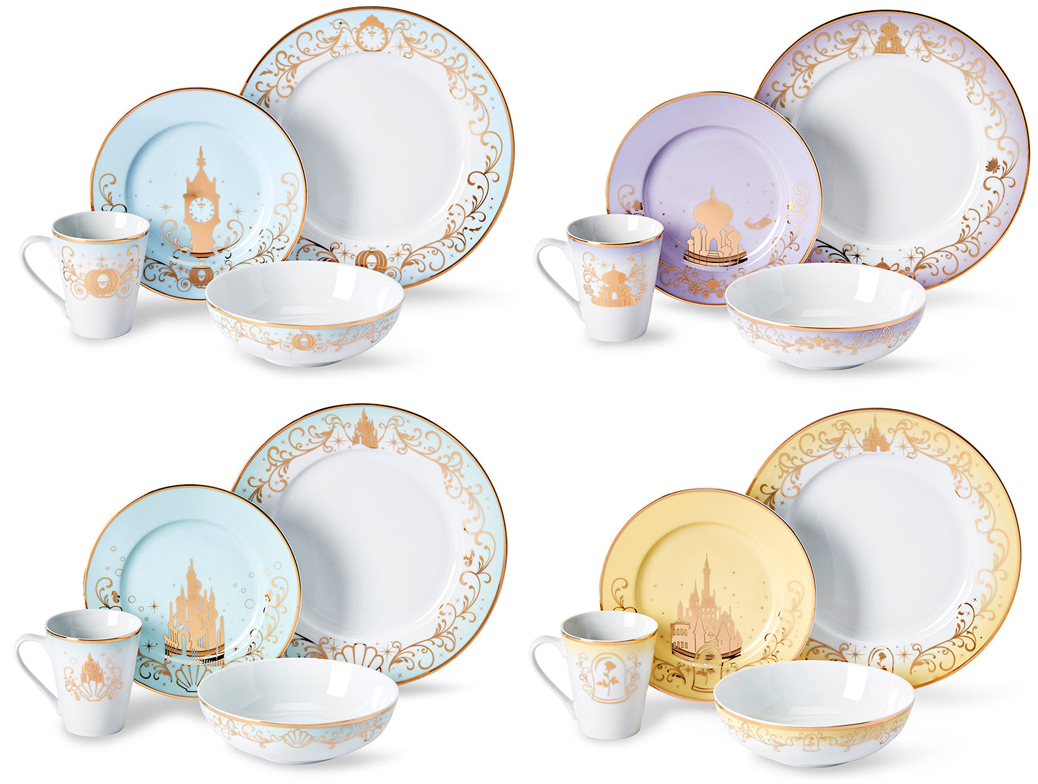 Disney Princess 16-Piece Dinnerware Set , Cinderella, Jasmine, Ariel, Belle
