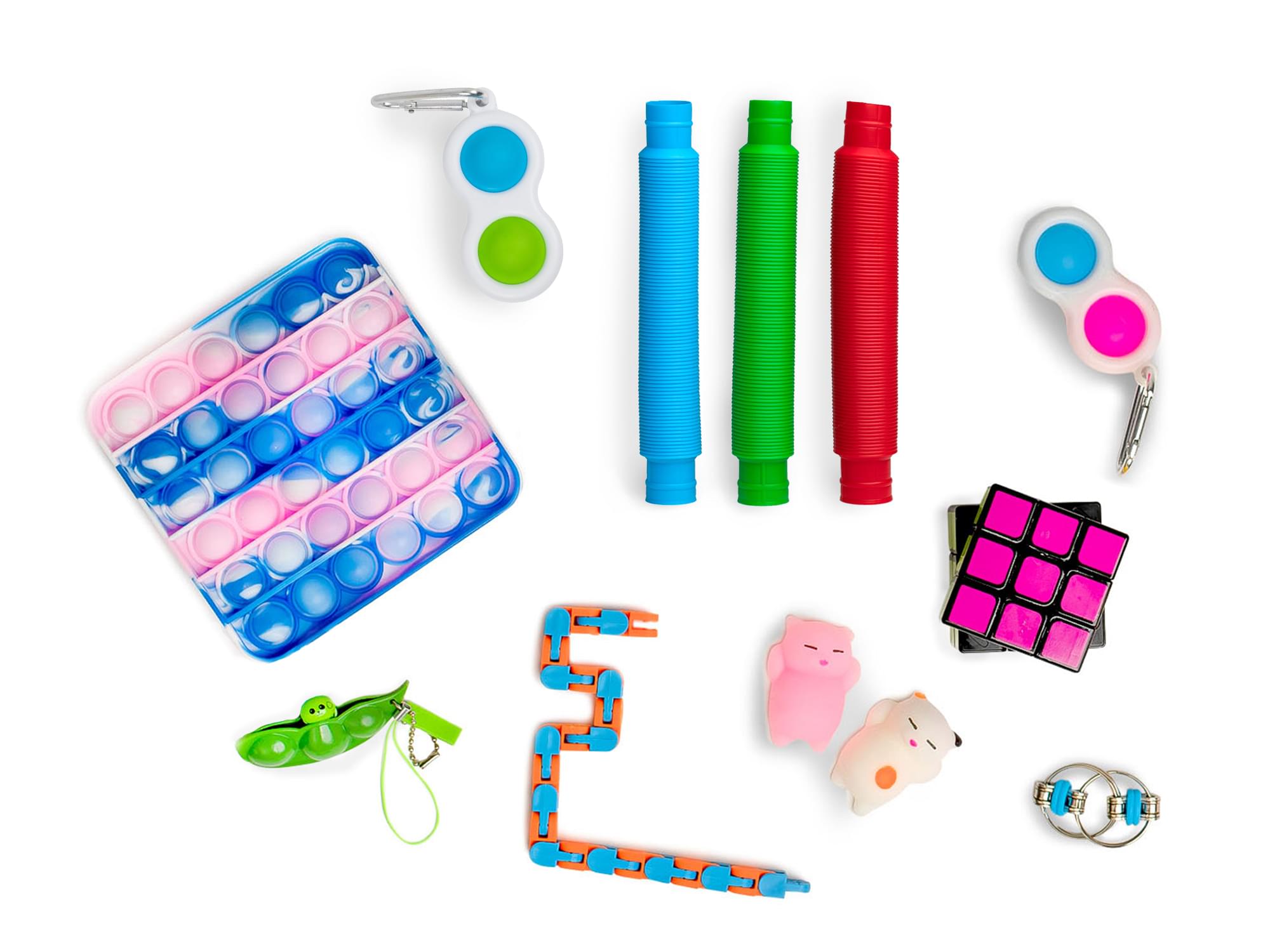 12-Piece Sensory Fidget Toy Set , Simple Dimple, Pop Tubes & More
