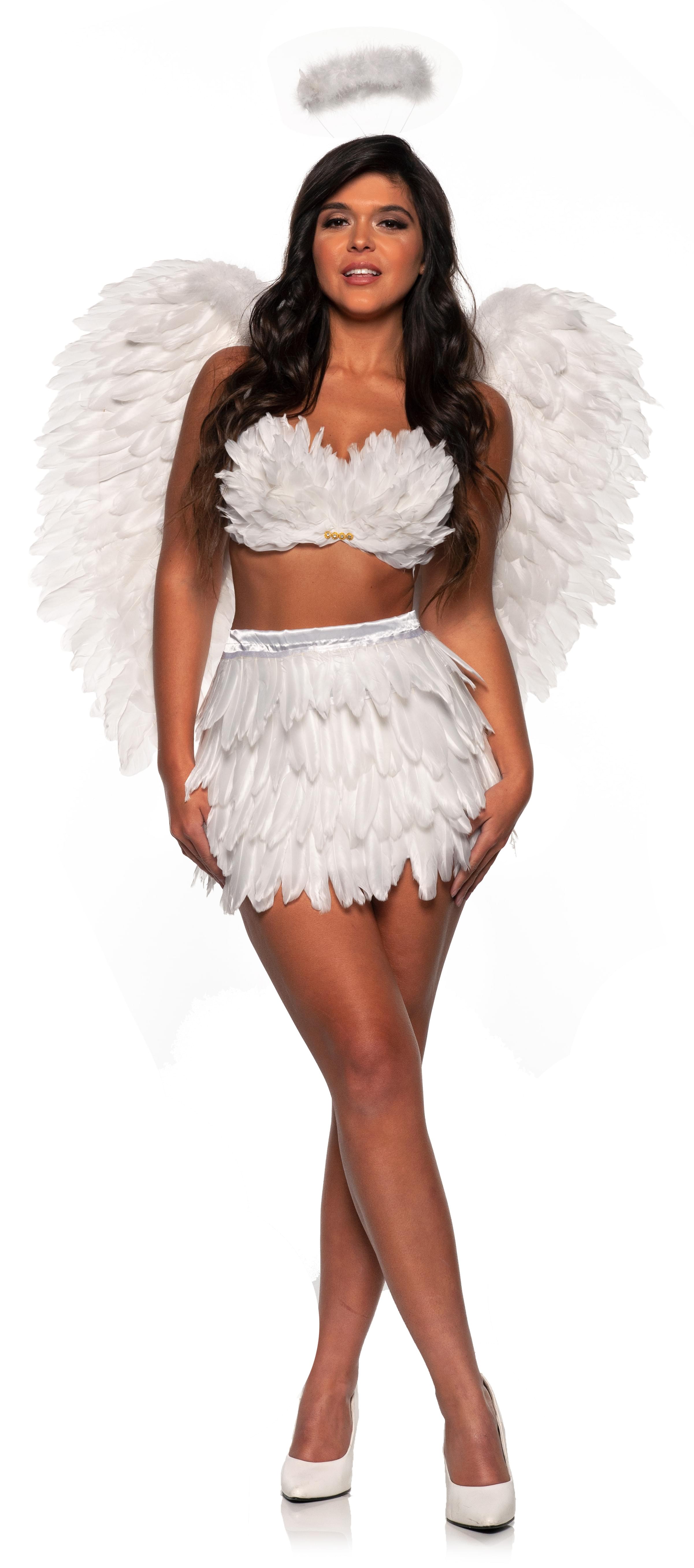 Feather Mini Skirt Set- White Adult Costume