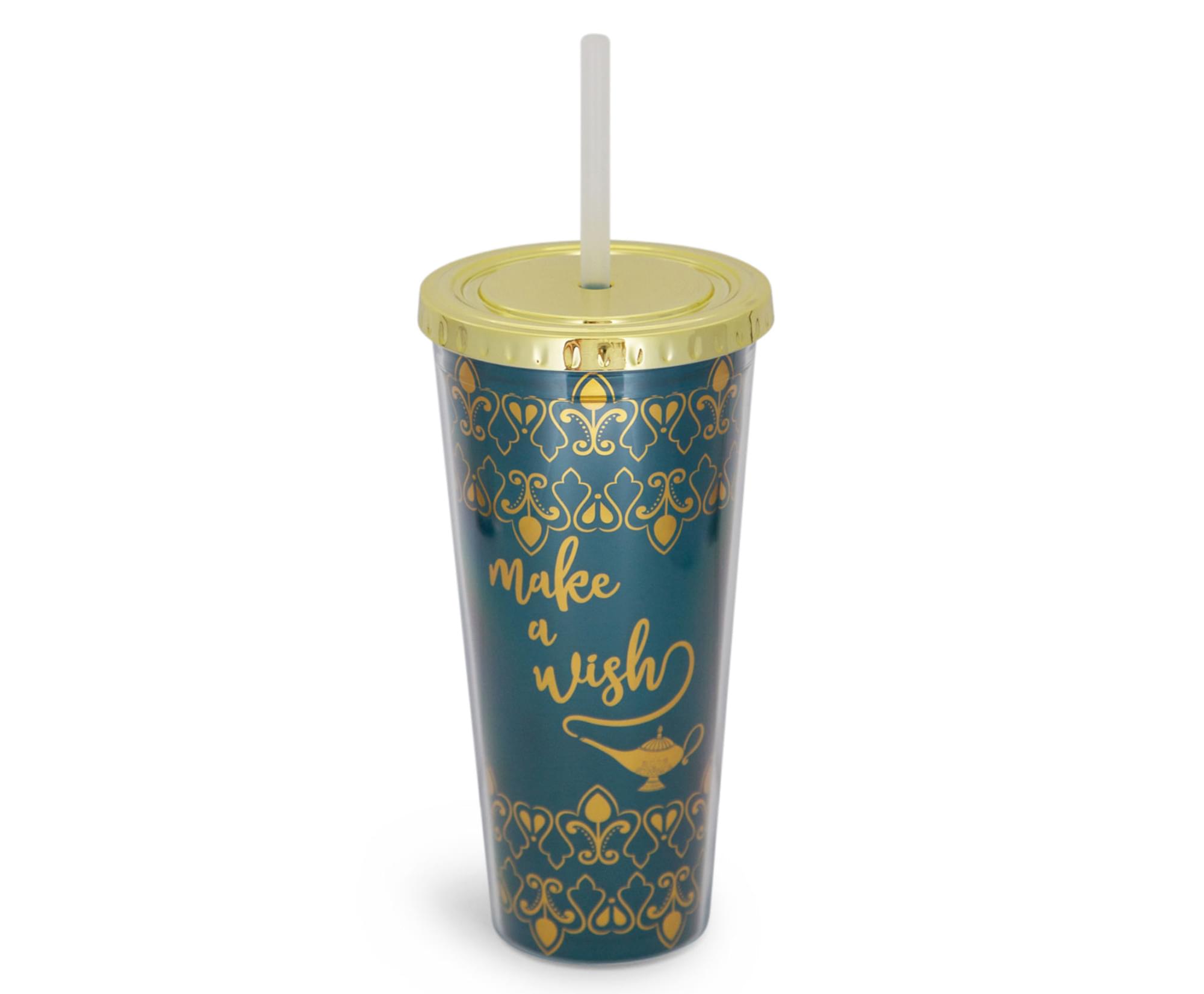 Disney Aladdin Make A Wish Reusable Carnival Cup With Lid And Straw , Holds 16 Ounces