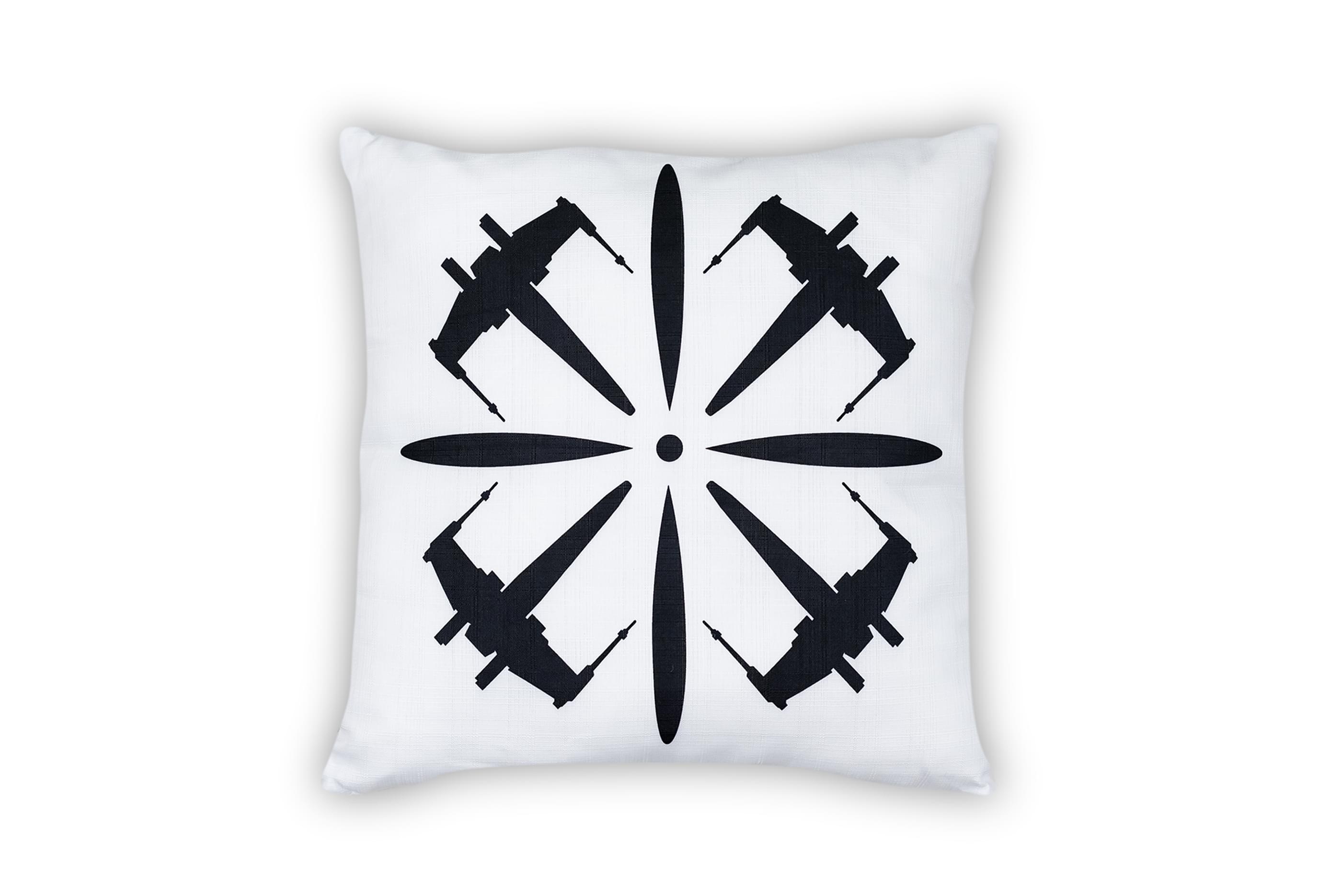 Star Wars White Throw Pillow , Black X-Wing Fighter Design , 18 X 18 Inches
