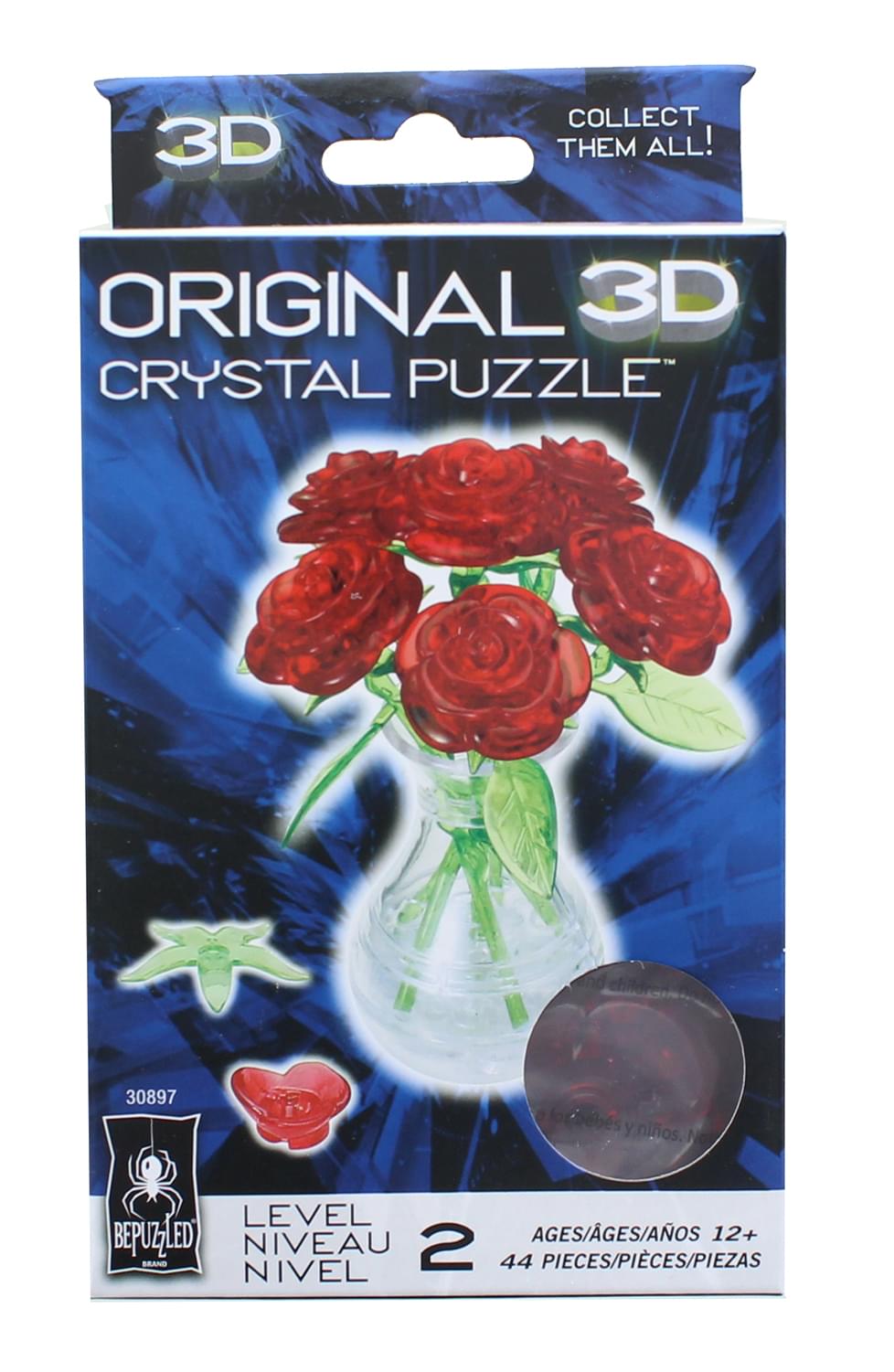 Red Roses In Vase 44 Piece 3D Crystal Jigsaw Puzzle