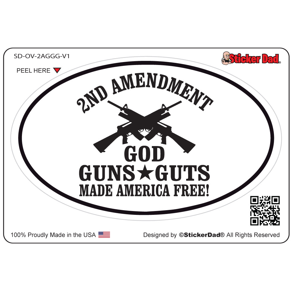 2nd Amendment God Guns Guts V1 Oval Full Color Printed Vinyl Decal Win Stickerdad And Shirtmama