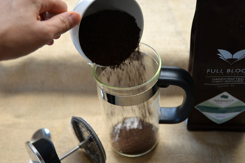 Add coffee grounds to French press