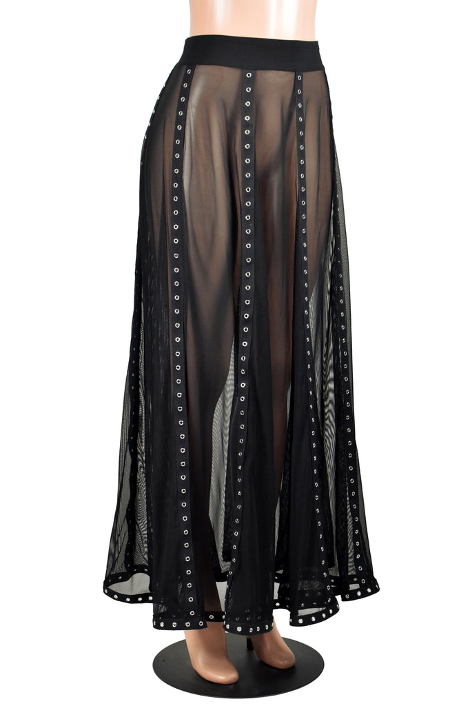 Sheer Black Mesh and Metal Grommet Maxi Skirt plus size sheer lingerie ...