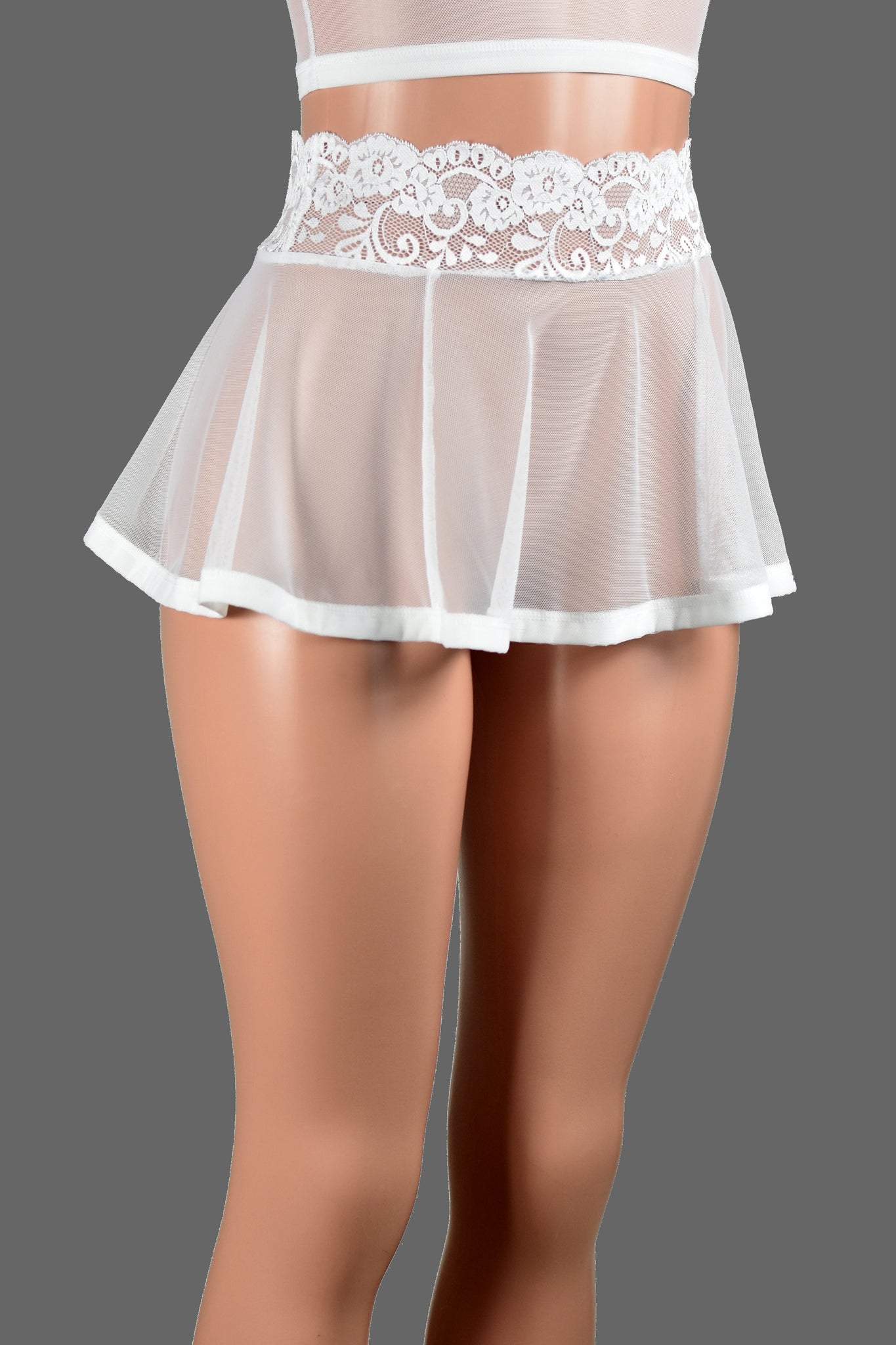 White Mesh Mini Skirt Stretch Lace Sheer Skirt Lingerie Xs To 3xl Plus Size Deranged Designs 3528