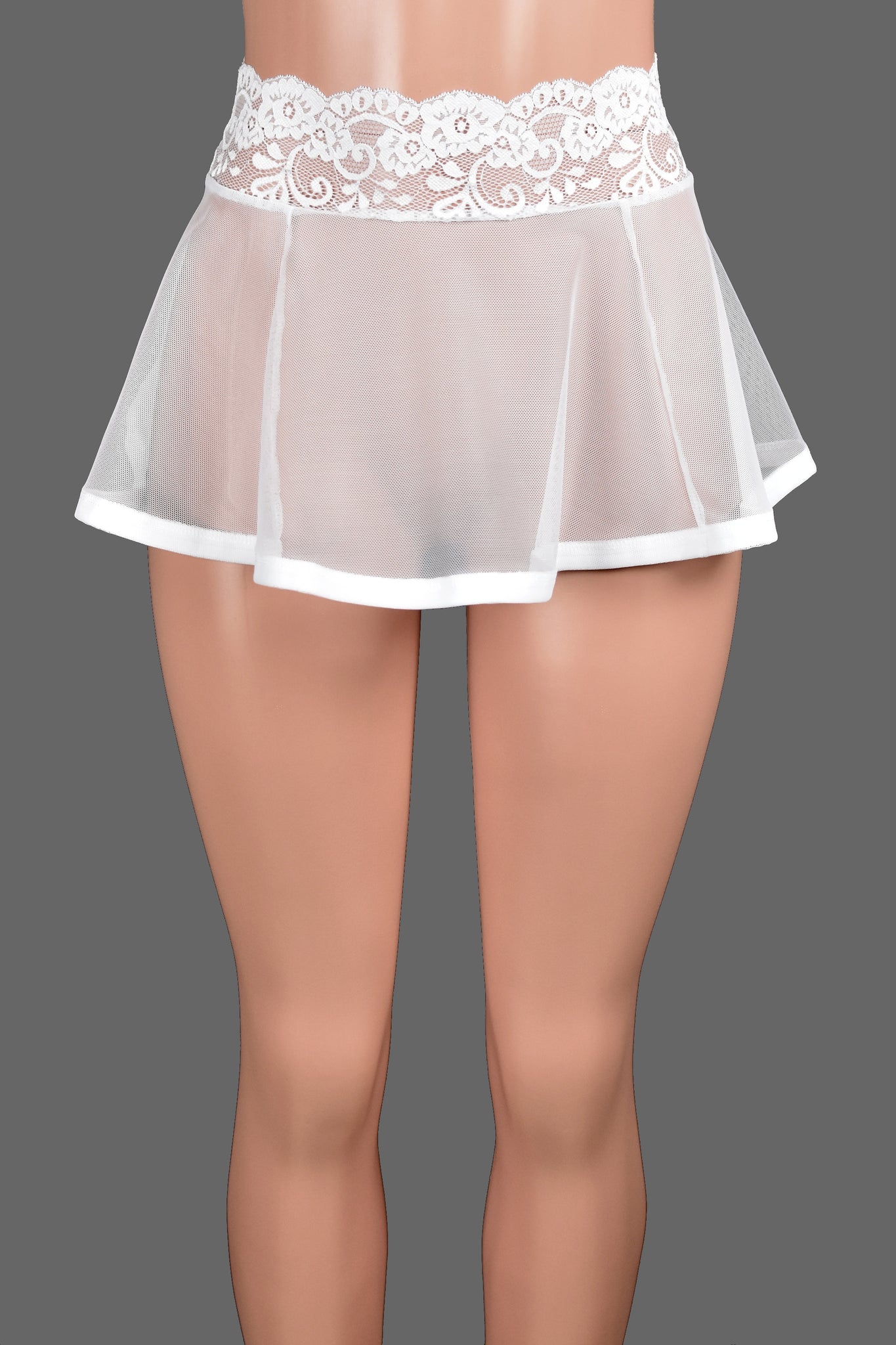 White Mesh Mini Skirt Stretch Lace Sheer Skirt Lingerie XS to 3XL p pic