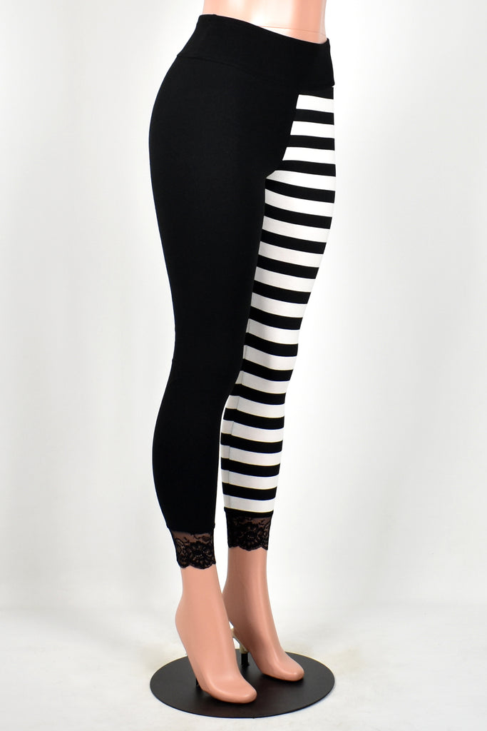 black and white horizontal striped leggings