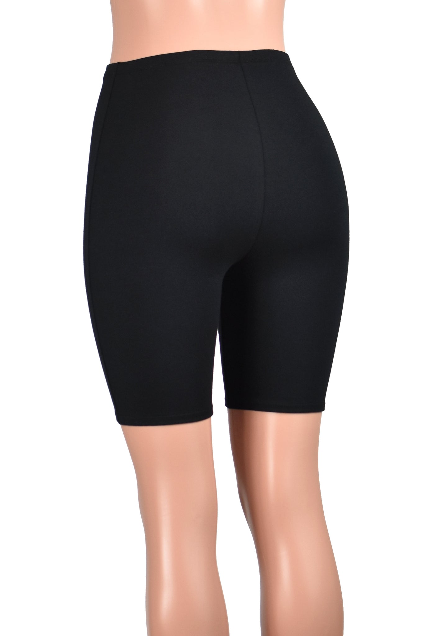 High-Waisted Black Cotton Spandex Bike Shorts plus size stretch