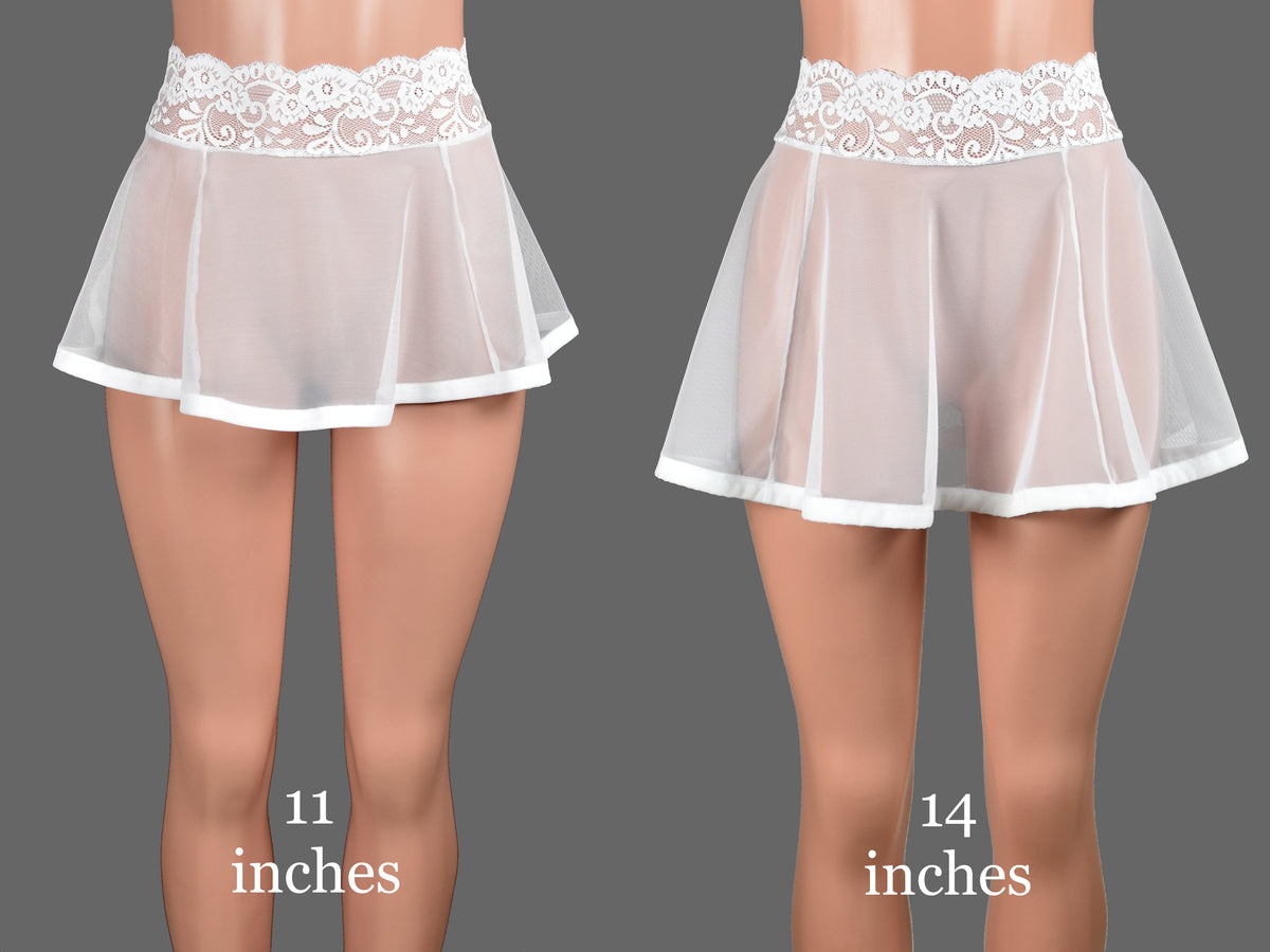 White Mesh Mini Skirt Stretch Lace Sheer Skirt Lingerie Xs To 3xl Plus