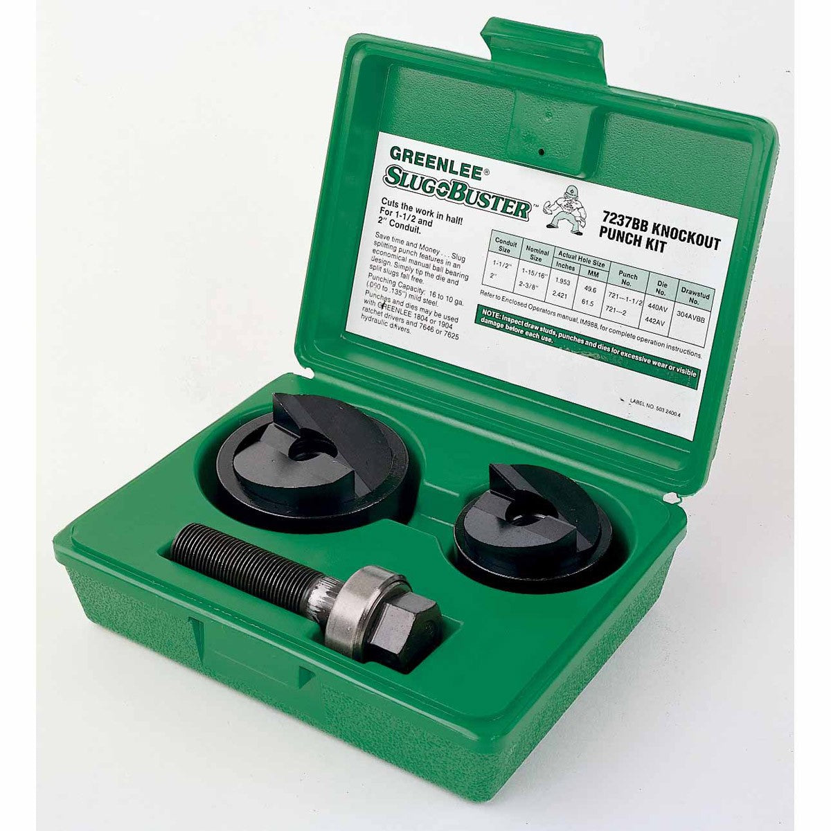 927803-7 Greenlee Knockout Punch and Die Kit: 14 ga Sheet Metal Capacity  (Steel), 3/4 in Nominal Size, Square
