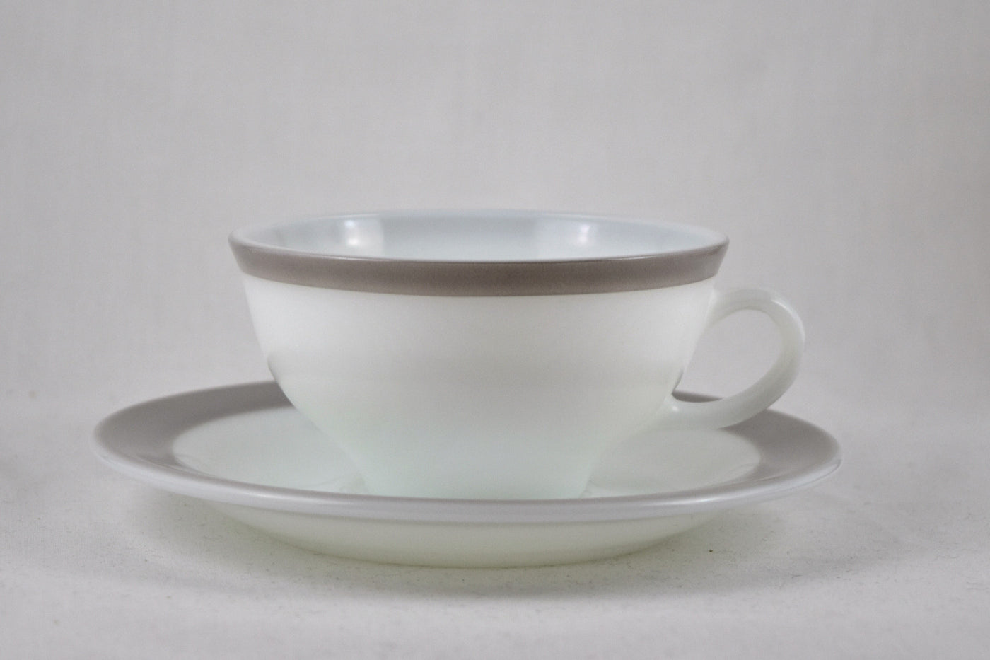 Vintage Glassware Pyrex Coffee Mug Saucer Grey Band Set Of 3