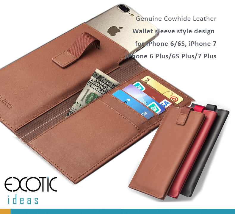genuine cowhide leather wallet sleeve style design for iphone 7 6 6s iphone 7 plus 6 6s plus