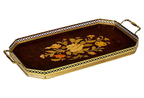 Italian Floral Inlaid Rectangular Tray – 2bModern