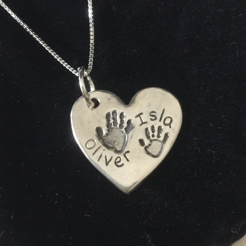 Large heart double handprint necklace 