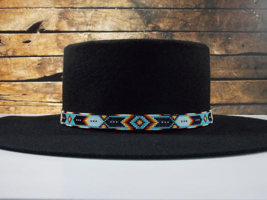 Blue Turquoise Chevron Beaded Hat Band By LJ Greywolf - Beaded Hat Bands - american hat bands - beaded hat band - beaded hatbands - billy jack hatband - cherokee hat band - cowboy hat bands - custom hat bands - hat band beaded - indian bead hat band - LJ Greywolf Hatbands - navajo hat bands - turquoise hat bands - western hat bands