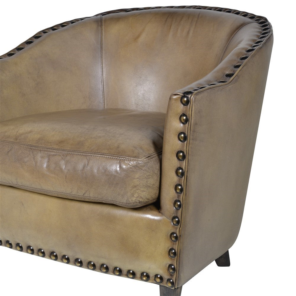 olive green buffalo leather tub chair