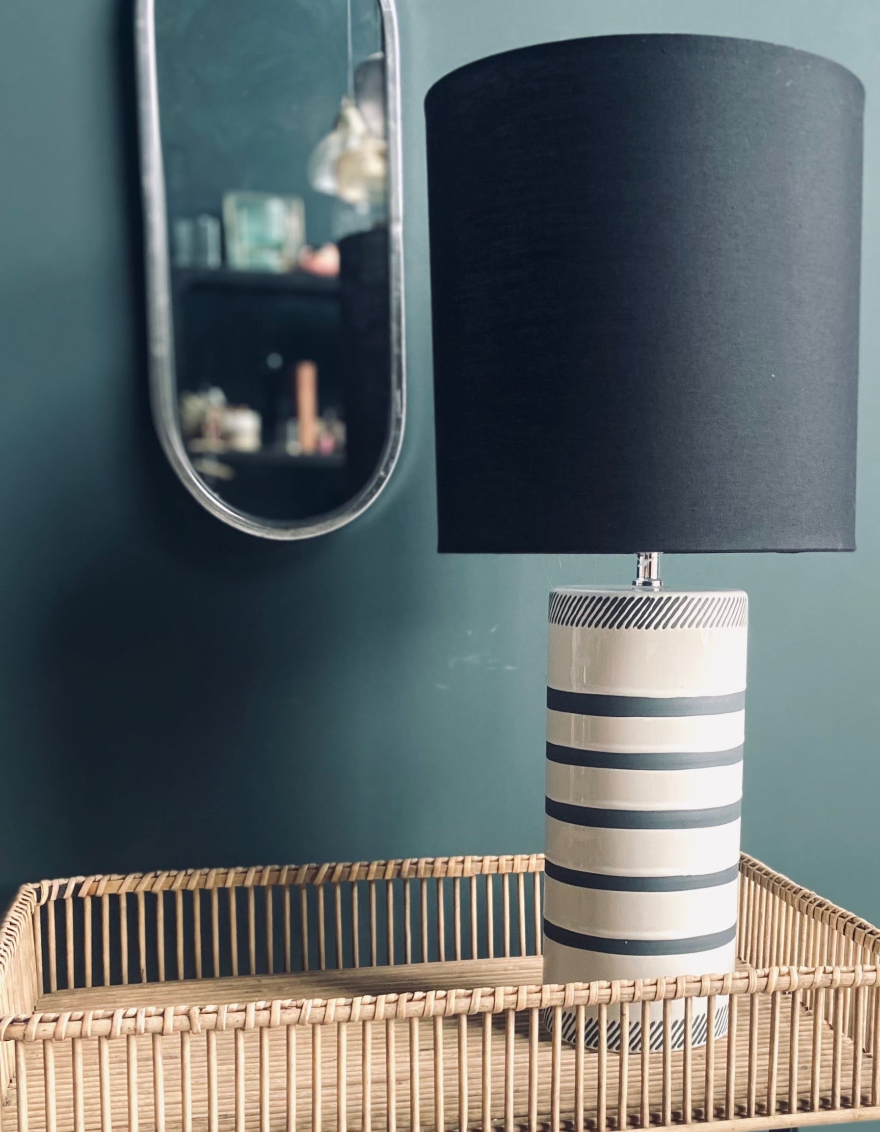 Monochrome Striped Lamp With Black Shade - The Forest & Co.