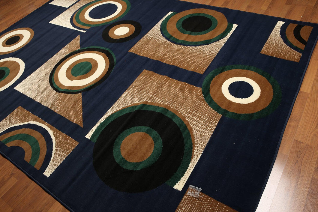 8'x11' Royal Blue, Brown,  Green, Ivory Multi Color Machine Made Polypropylene Indonesian Modern Oriental Rug