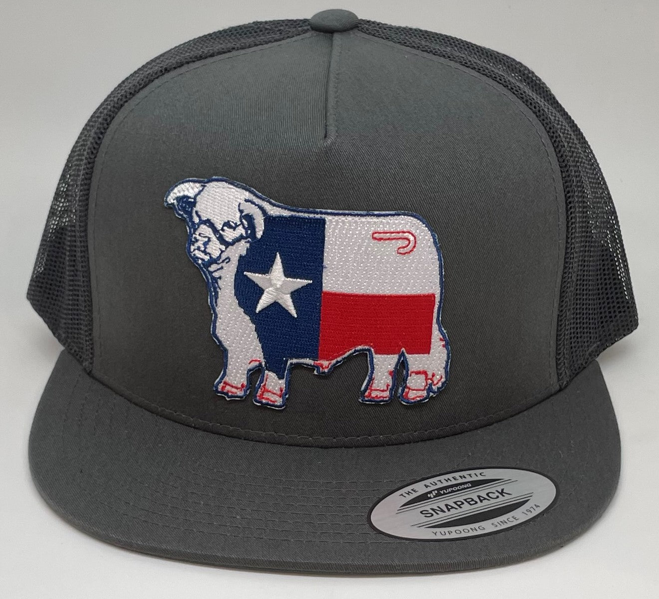 Lazy J Gray on Gray Texas Flag Hereford Patch Cap (4")