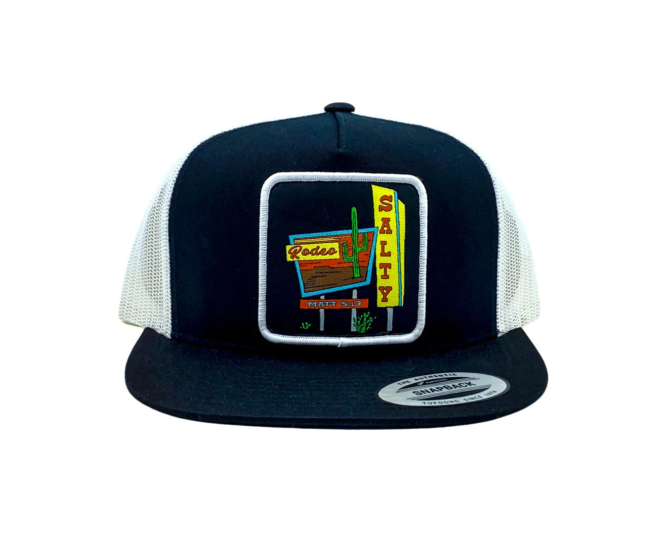 Salty Rodeo Motel Salty Black with White Mesh Snapback Trucker Hat