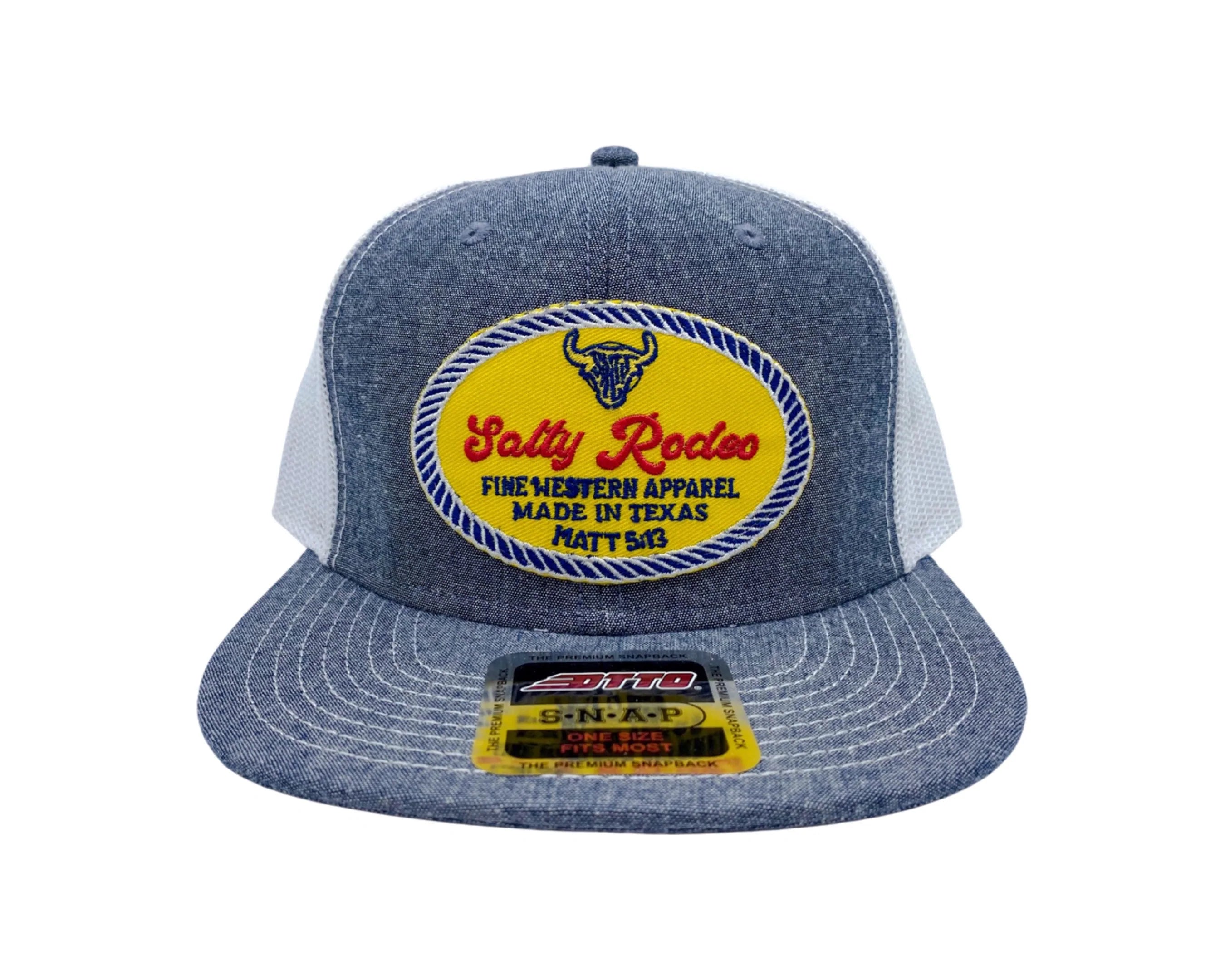 Salty Rodeo Farm Hand Denim/White Mesh Snapback Trucker Hat