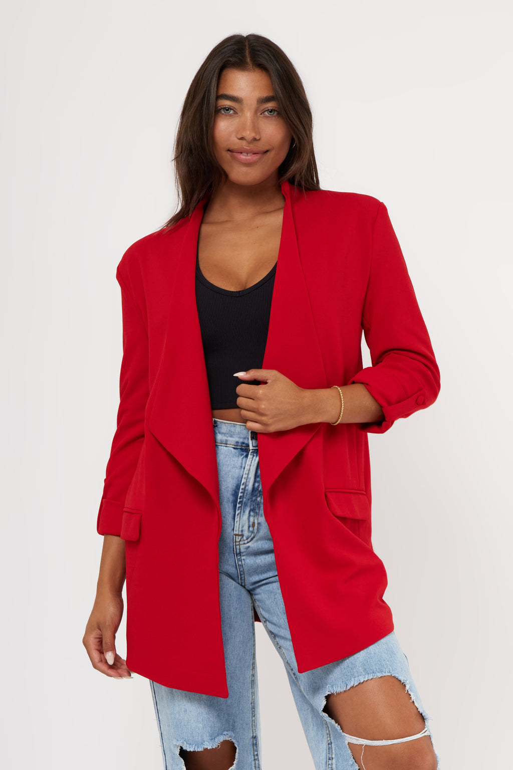 Valentina Knit Crepe Blazer - Red