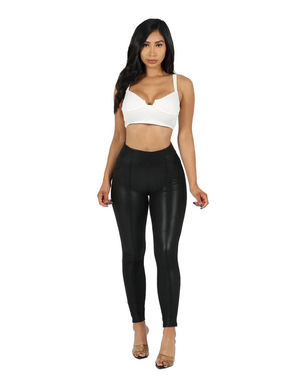 Vegan Leather Seamed Legging, Women Pants