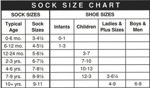 Socks Size Chart Kids