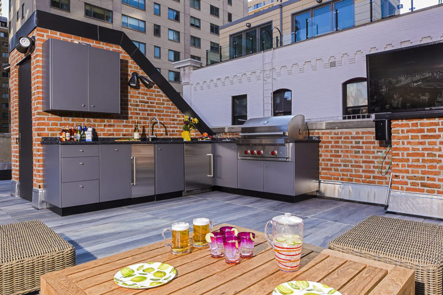 roof top outdoor kitchen with stainless steel cabinets