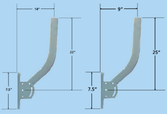 Dimension measurements upon adjustment of the pipe on the wall mount.
