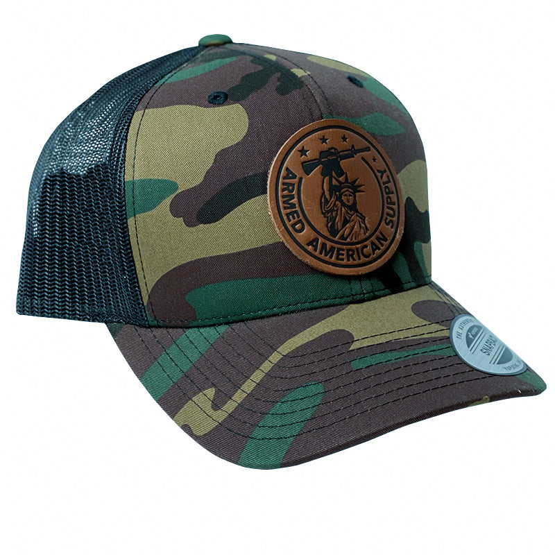 Camo & Black Hat - Round AAS Leather Patch