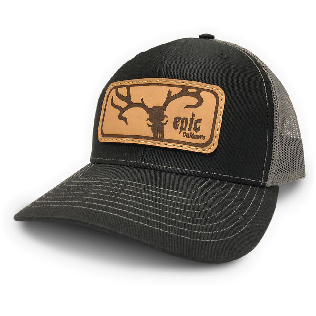 Black/Charcoal Authentic Leather Patch Trucker Hat - Epic Outdoors