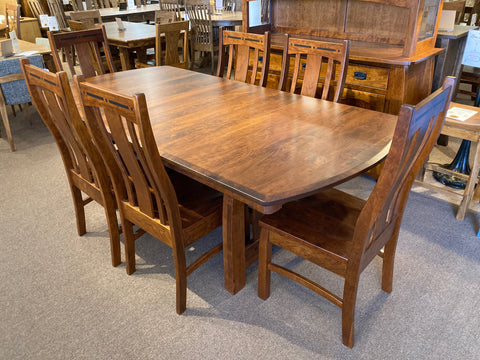 Mission style dining table and 6 side chairs in cherry wood