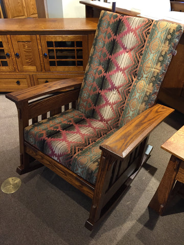 Red Oak Rocking Chair with seat cushion and back cushion