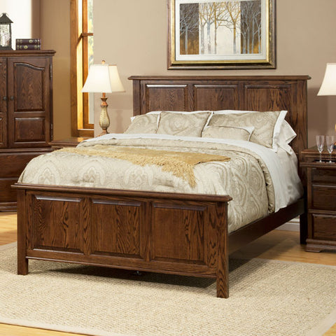 oak panel bed with matching nightstand and armoire