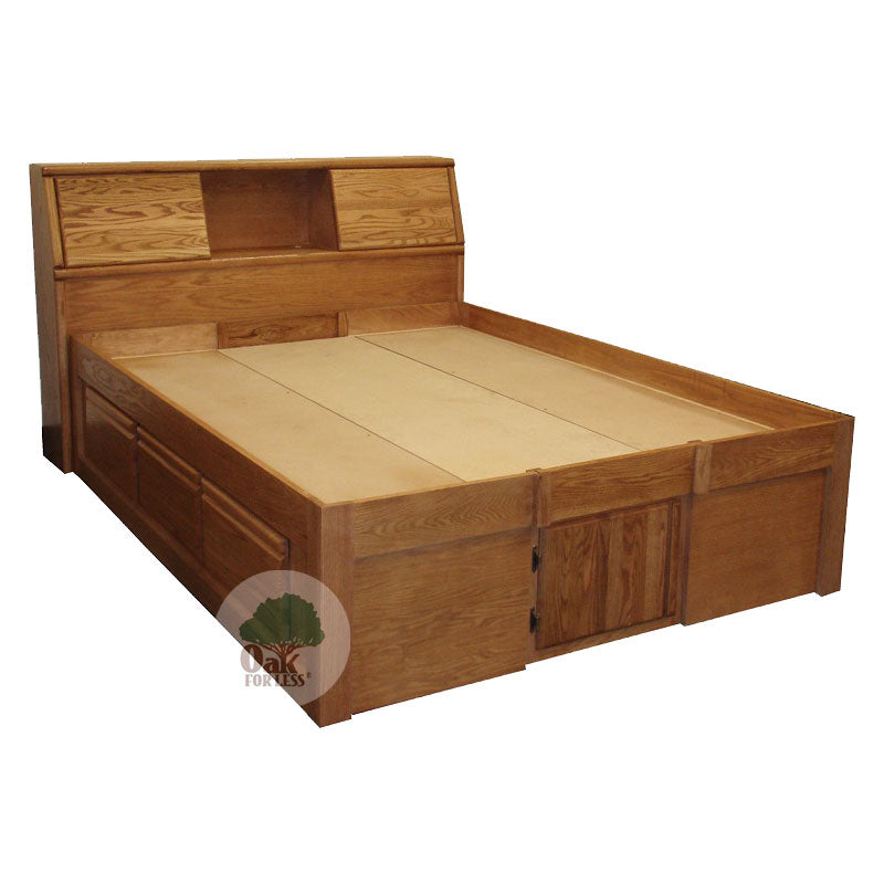 Fd 3021 And Fd 3012 Pedestal Bed W Bookcase Headboard Queen Size Oak For Less Furniture