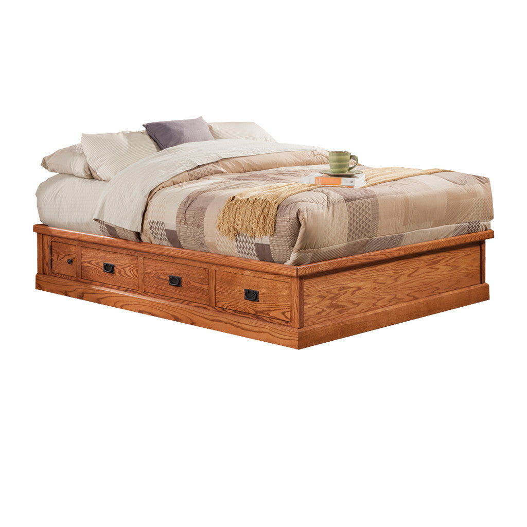 OD-O-M456-CK - Mission Oak Pedestal Bed with 6 drawers - Cal King Size