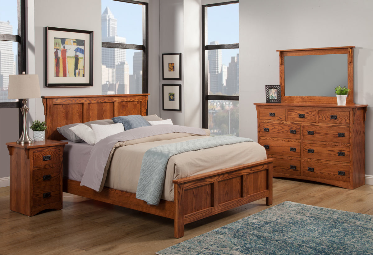 Mission Oak Panel Bed Bedroom Suite Queen Size