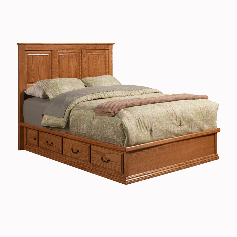 Traditional Oak Pedestal Bed with Panel Headboard Cal