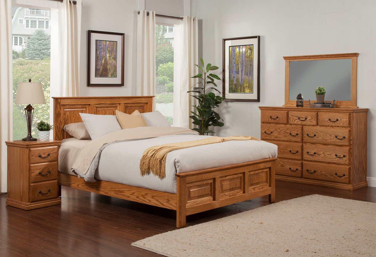Traditional Oak Panel Bed Bedroom Suite Queen Size