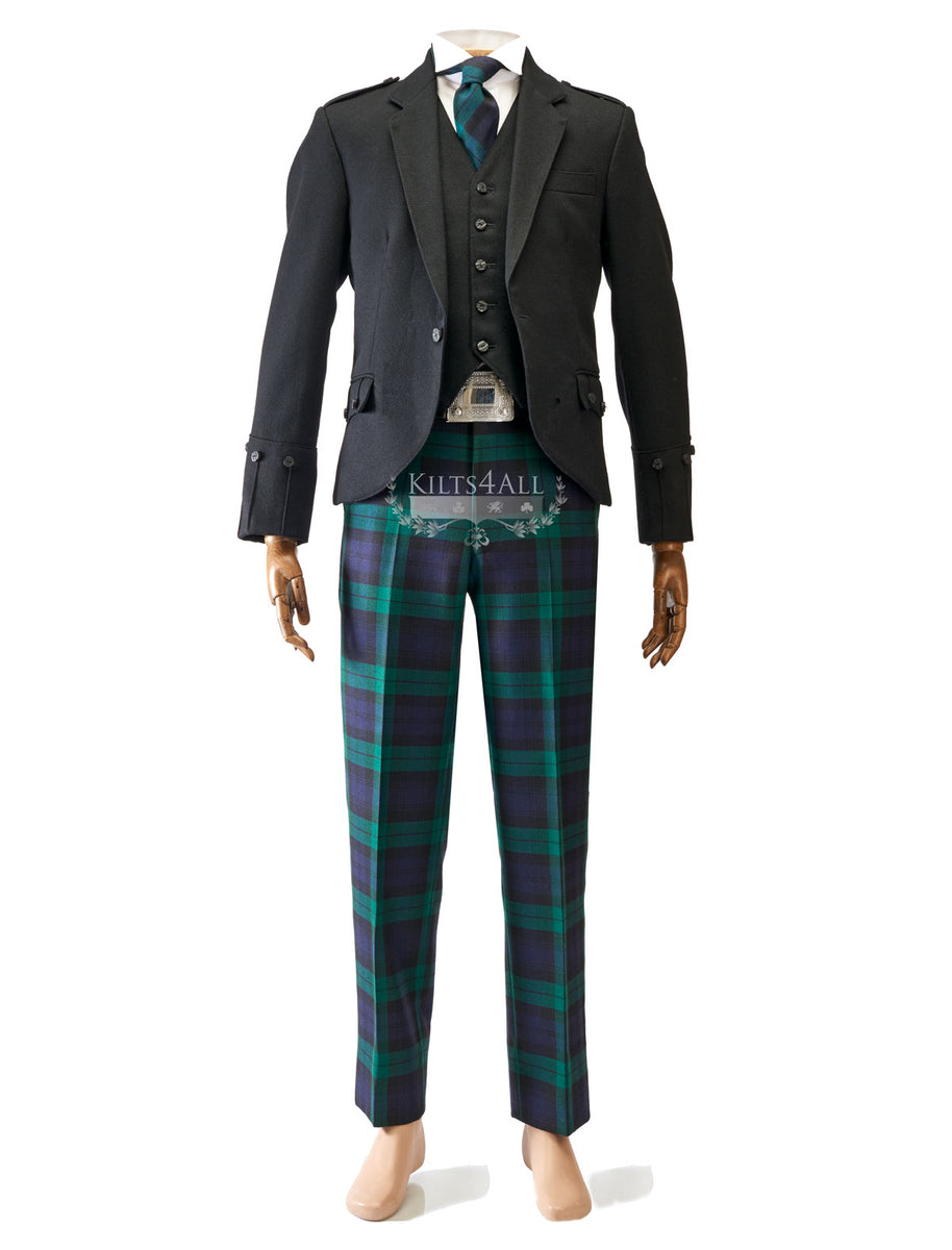 Mens Scottish Tartan Trews Outfit to Hire - Muted Black Argyll Jacket ...