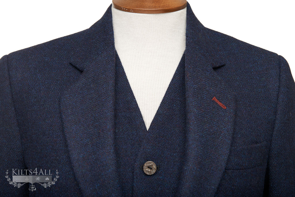 Mens Navy Tweed Argyll Jacket & Waistcoat with Burgundy Detailing ...