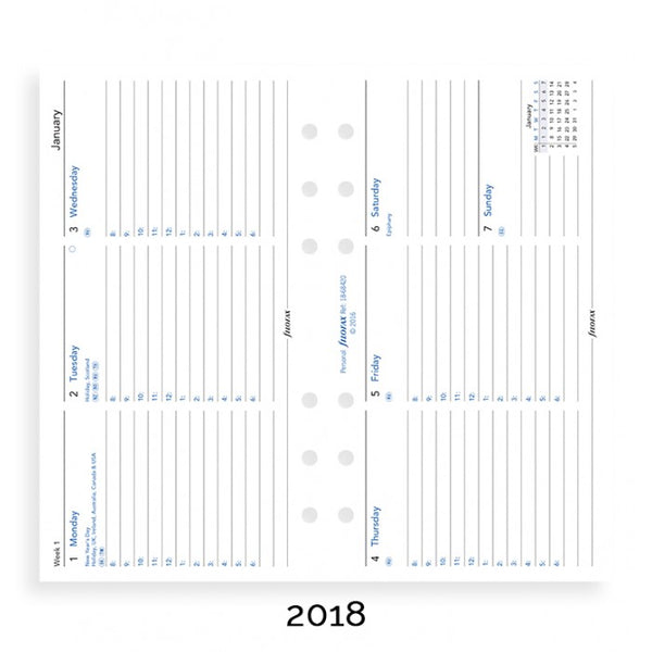 Filofax Paper Refills Week on Two Pages Personal Horizontal 20