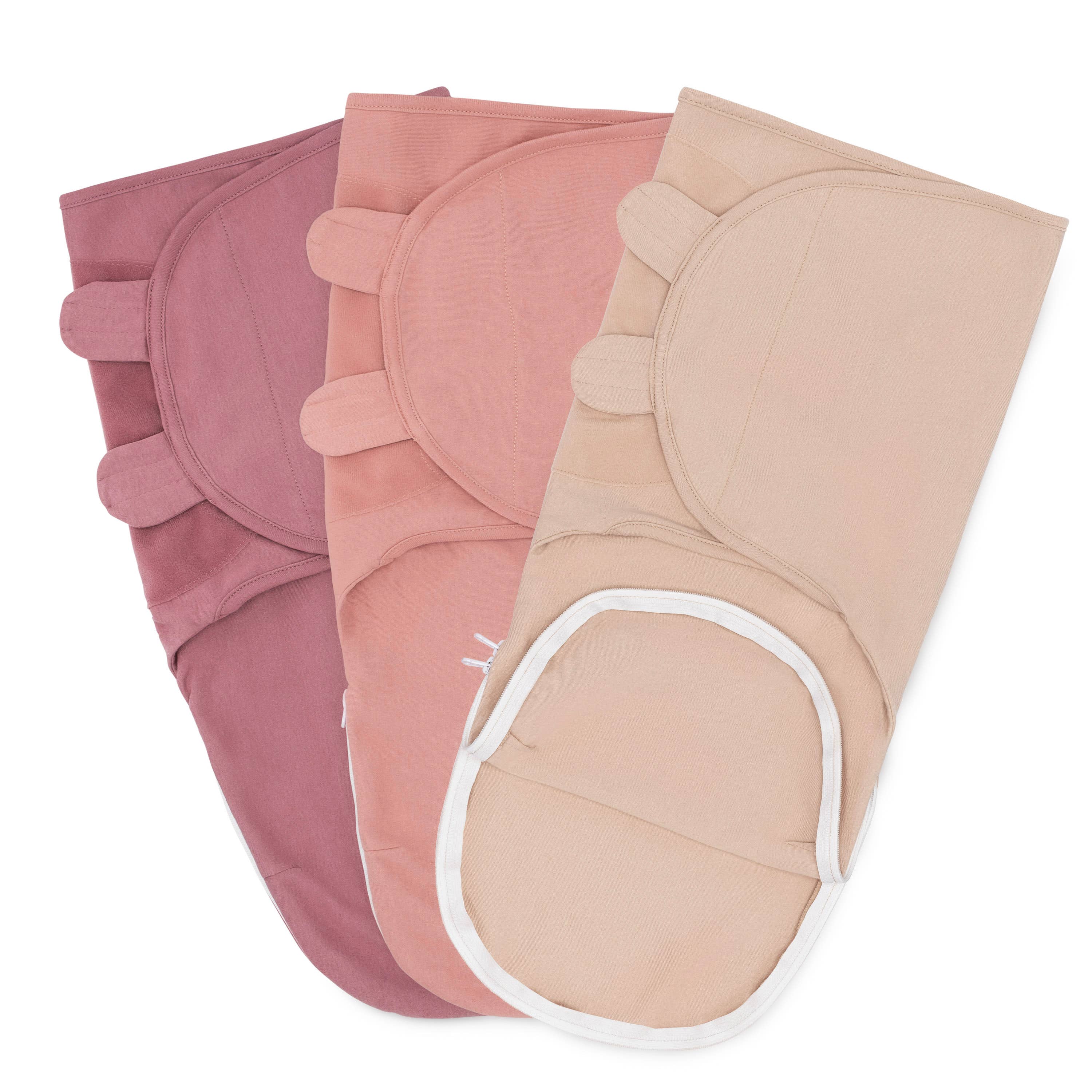 Baby Easy Swaddle Blankets w/ Zipper - 3 Pack by Comfy Cubs: Light Blush/Blush/Mauve / Small (0-3 Months)