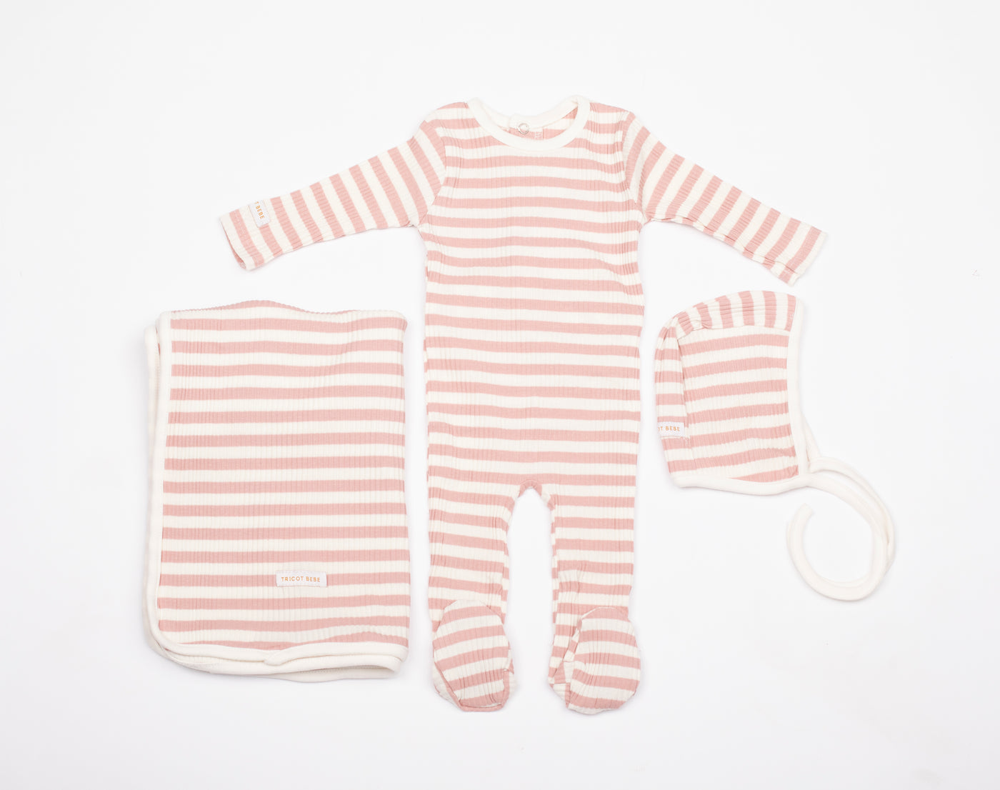 Baby Girl Layette Set Striped Mauve Tricot Bebe Ss21