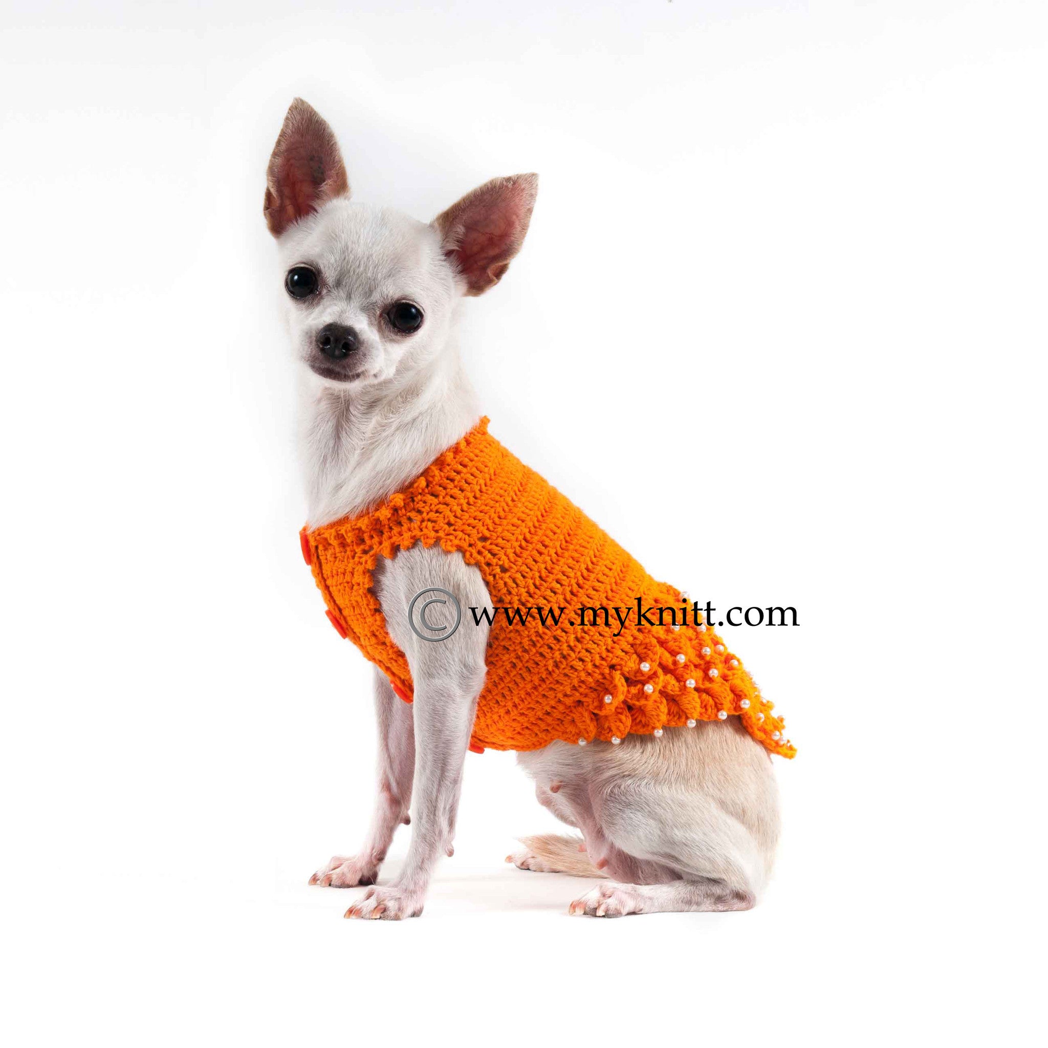 Orange Fancy Dog Dresses with Pearls Crocodile Crochet DF41 | myknitt