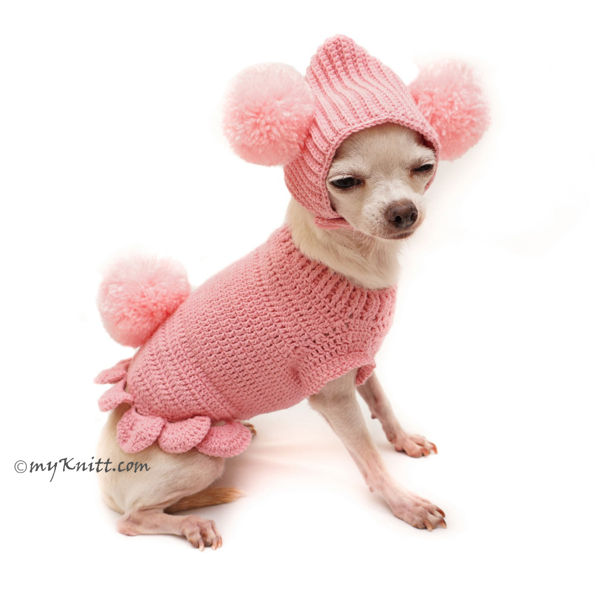 Pink Dog Clothes Bunny Pom Pom Hat Cute Knitting Pet Sweater DF99 | myknitt